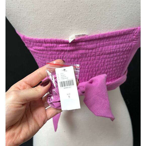 NEW Anthropologie Pink Ruffle Wrap and Tie Crop Tube Top (S) - Picture 2 of 12